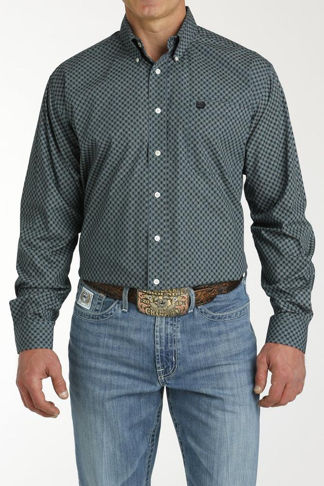 Cinch® Men's L/S Teal/Navy Geo Print Button Shirt Product Image