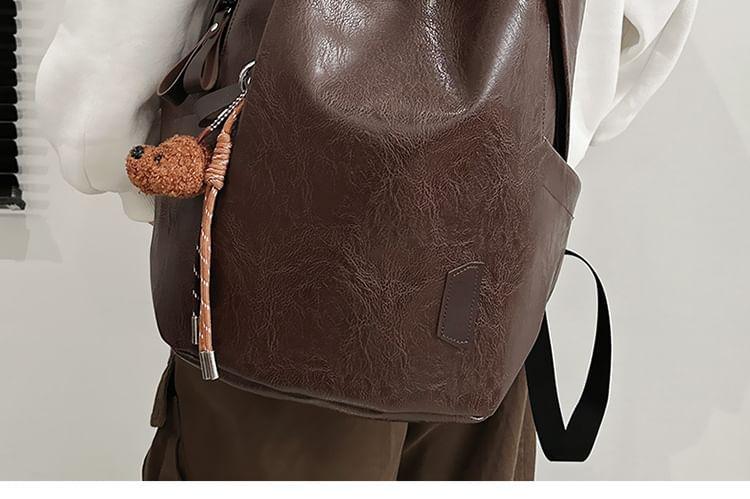 Letter Embroidered Applique Faux Leather Backpack Product Image