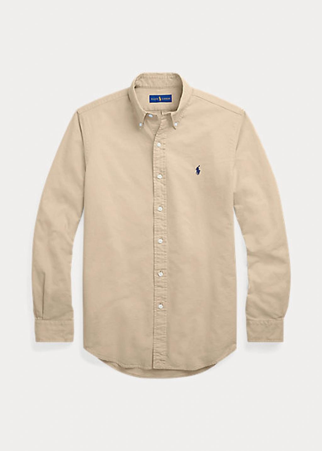 Player Logo Slim Fit Garment Dyed Oxford Shirt In Tan-brown In Polo Black Product Image