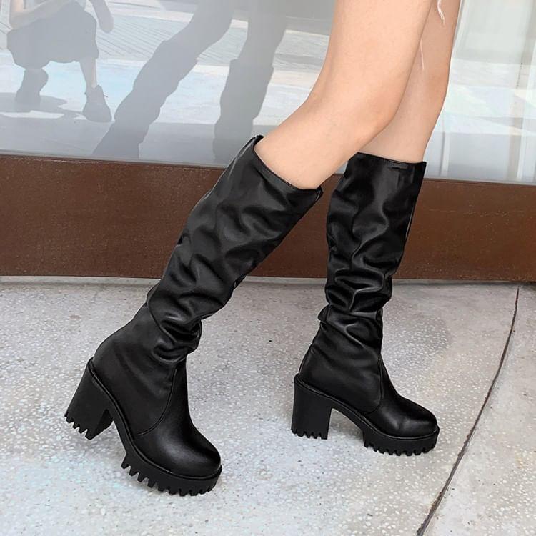 Platform Block Heel Knee High Boots Product Image