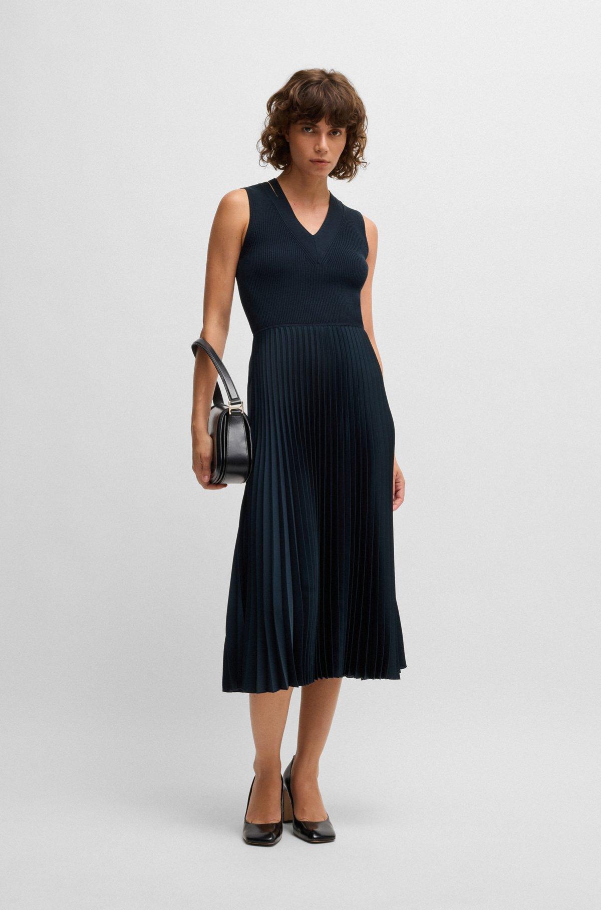 Mixed-material dress with plissé skirt Product Image