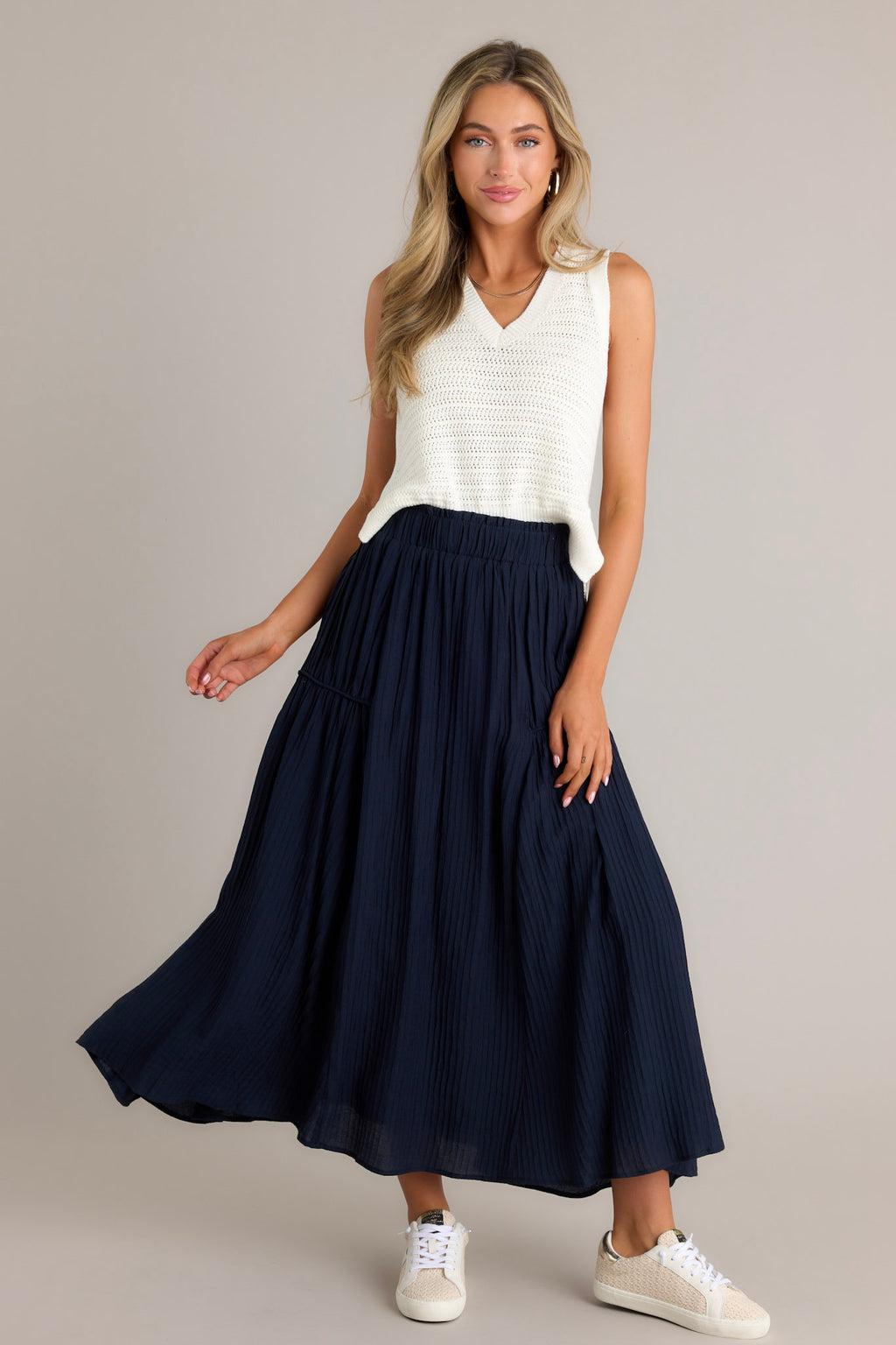 Infinite Allure Navy Maxi Skirt Product Image