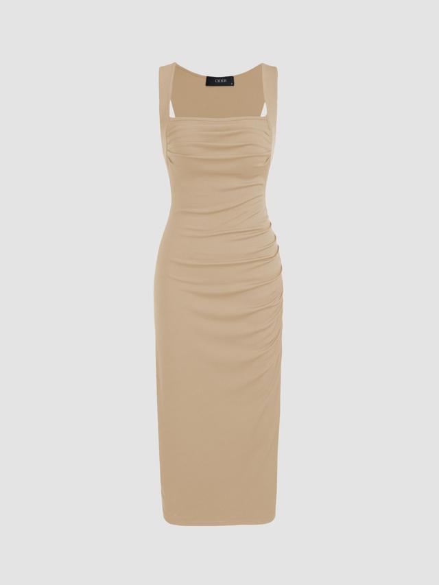 Square Neck Ruched Sleeveless Midi Dress Product Image