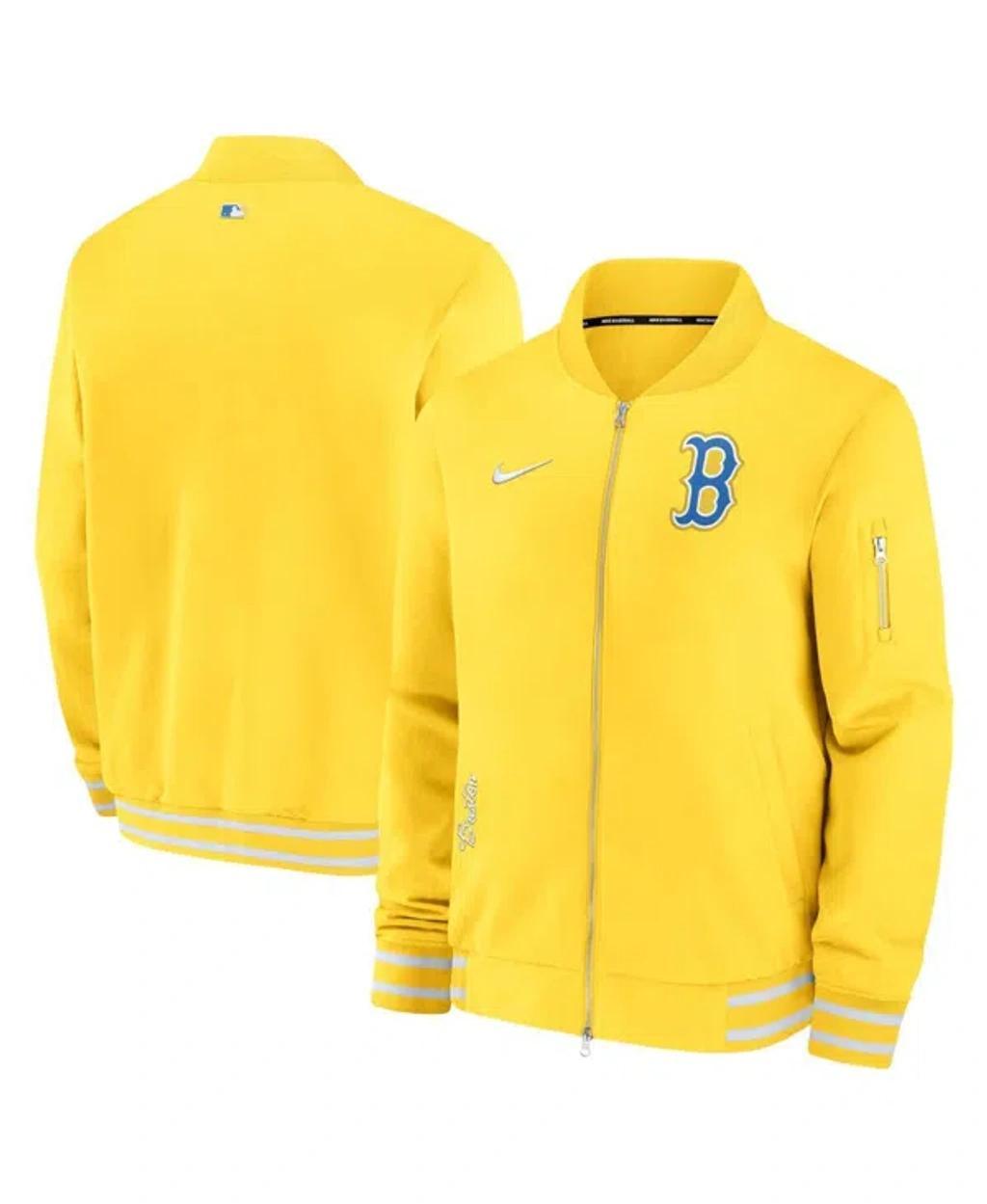 NIKE Men's Gold Boston Red Sox City Connect Authentic Collection Game Time Bomber Full-zip Jacket Product Image