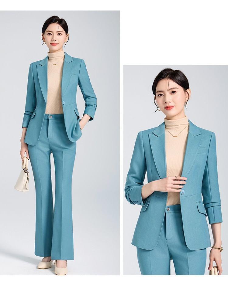 Lapel Collar Plain Single Breasted Blazer / Mid Rise Plain Dress Pants Product Image