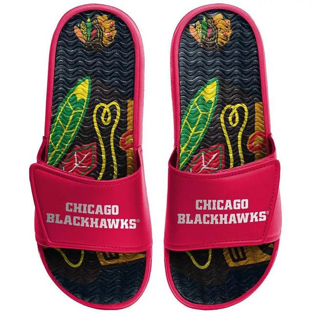 Mens FOCO Chicago Blackhawks Wordmark Gel Slide Sandals Product Image