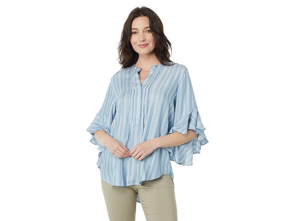 Vince Camuto Ruffle Sleeve Pin Tuck Blouse (Dusty Blue) Women's Blouse Product Image