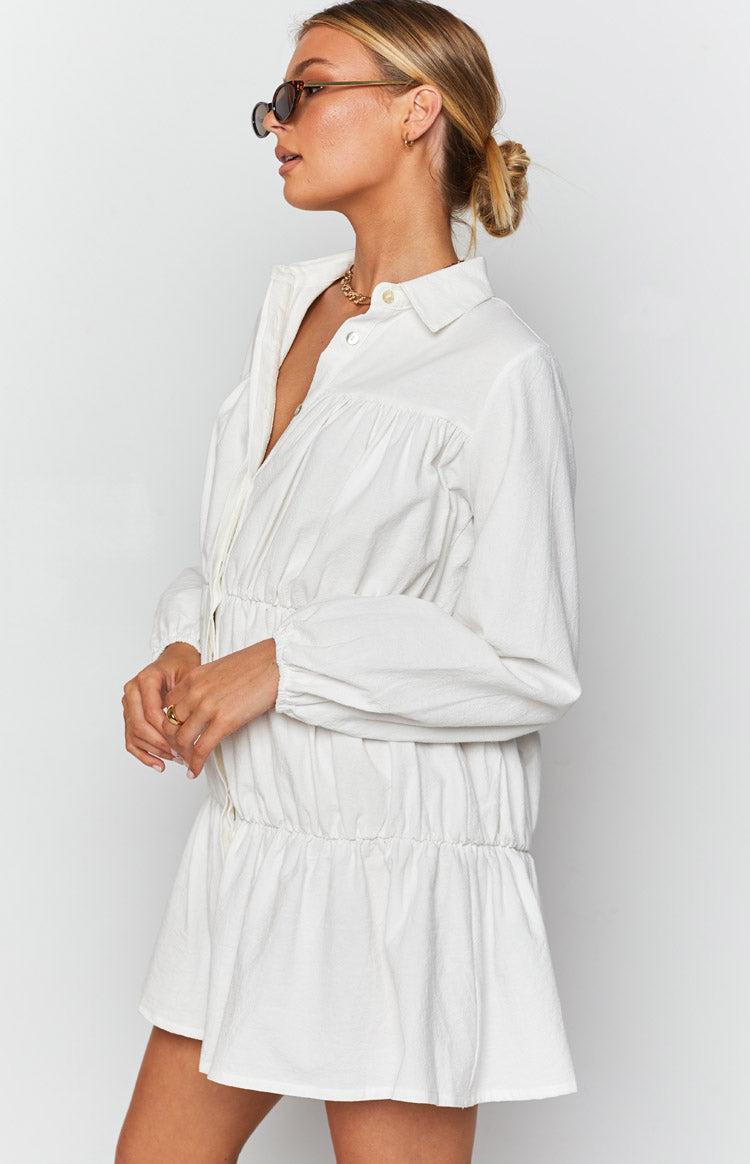 Theodossia Tiered Long Sleeve Dress White Product Image