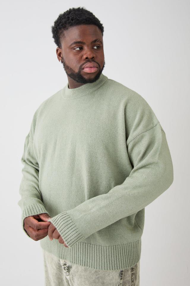 Plus Oversized Knitted Drop Shoulder Jumper In Sage | boohooMAN USA Product Image