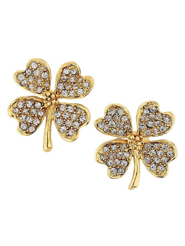 Womens Goldtone & Glass Crystal Four-Leaf Clover Stud Earrings Product Image