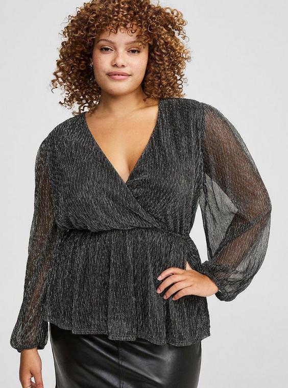 Sparkle Surplice Long Sleeve Top Product Image