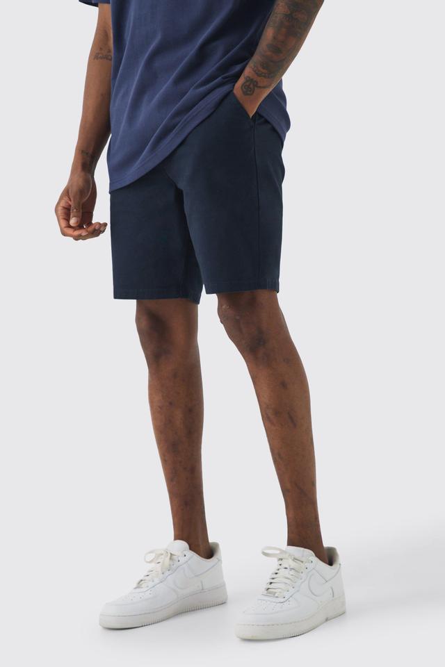 Tall Fixed Waist Navy Skinny Fit Chino Shorts | boohooMAN USA Product Image