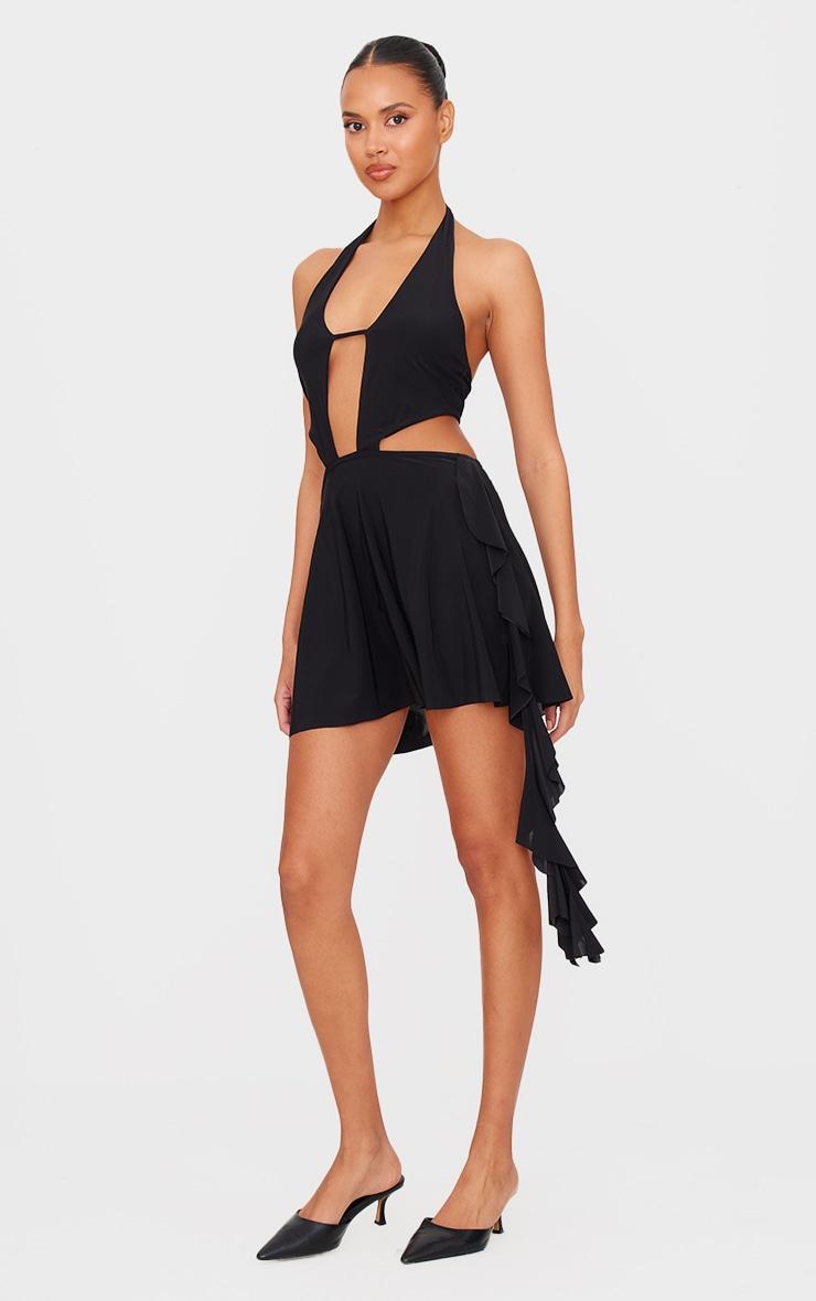 Black Halter Deep Plunge Shift Dress Product Image