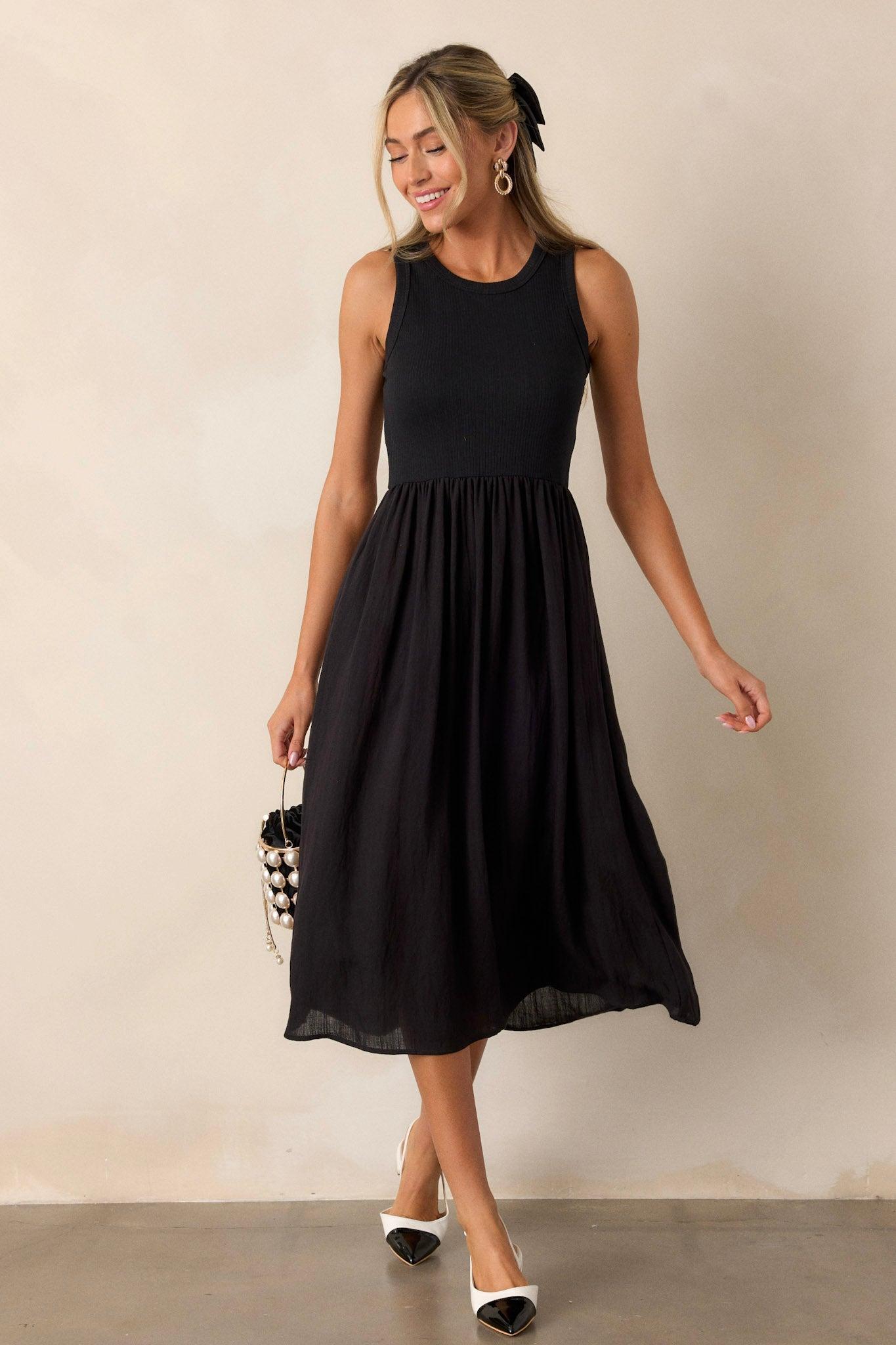 Find The Answer Black Ribbed Midi Dress Product Image