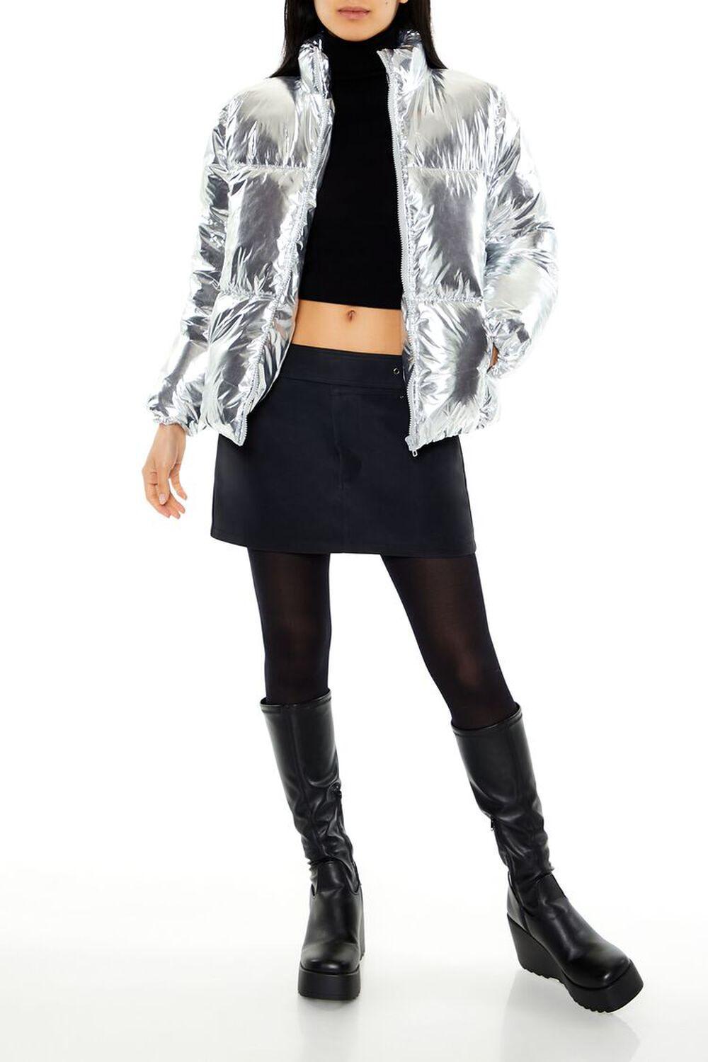 Quilted Metallic Puffer Jacket | Forever 21 Product Image