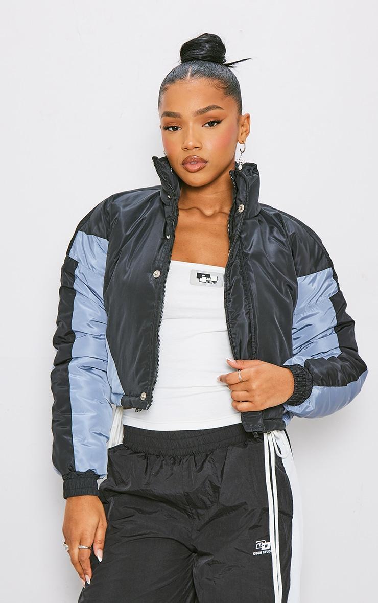 PRETTYLITTLETHING Black Chevron Cropped Puffer Coat product image