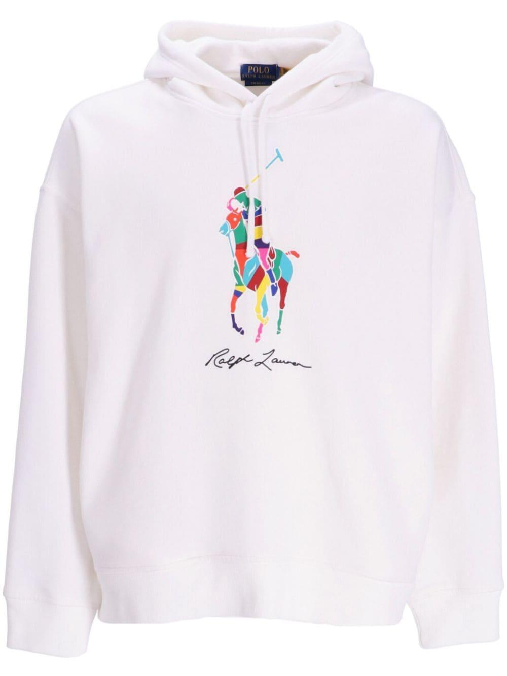 Polo Pony-print Jersey Hoodie In White Product Image