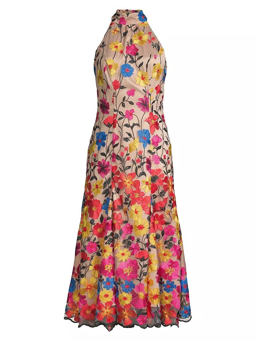 Penelope Floral Embroidered Halter Dress Product Image