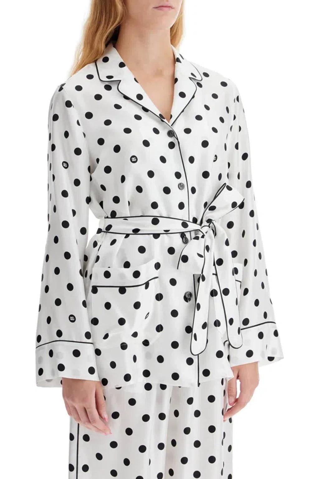 DOLCE & GABBANA Polka-dot Long-sleeved Pajama Shirt In White Product Image