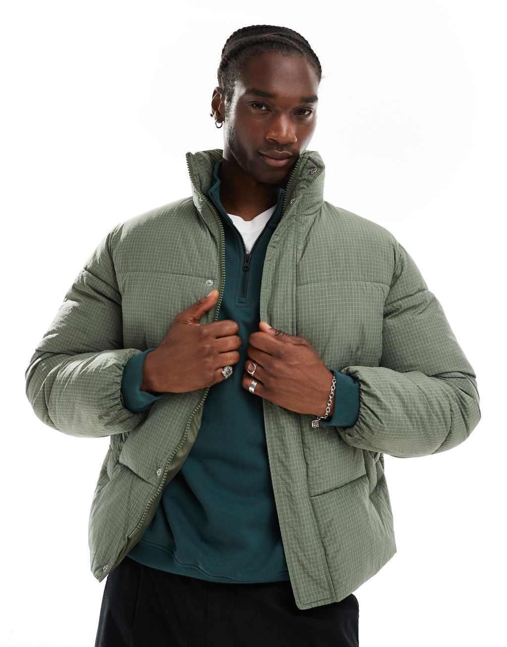 COLLUSION funnel neck ripstop padded puffer jacket in khaki Product Image