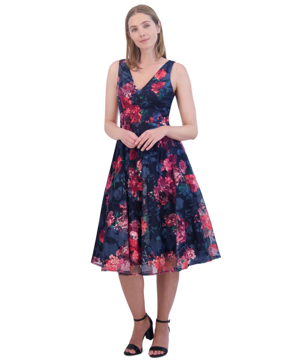 Eliza J Womens Floral Print Sleeveless Fit & Flare Dress product image