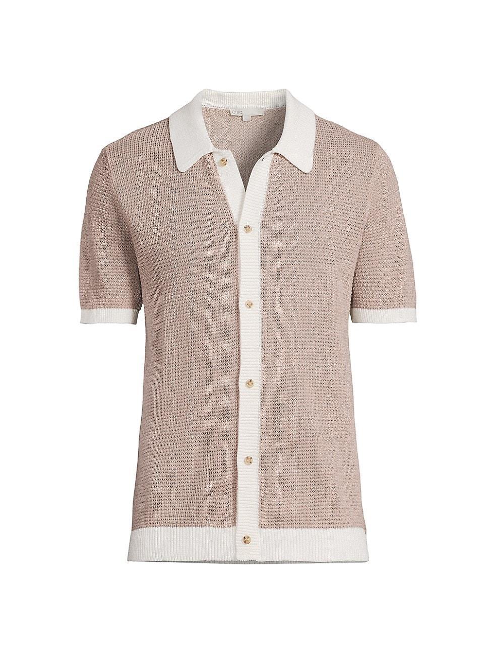 Mens Linen Button-Up Short-Sleeve Sweater Product Image