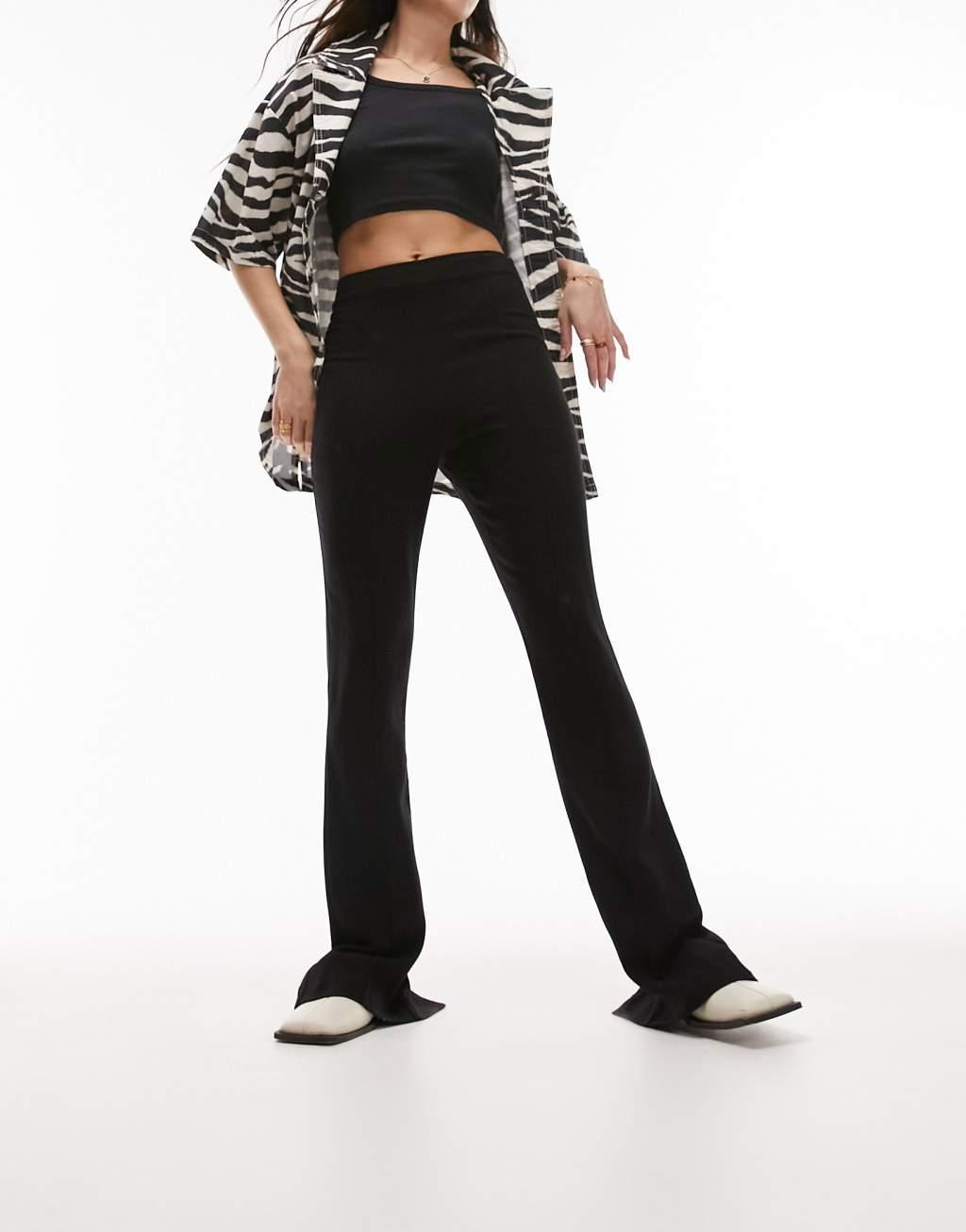 Topshop slim slit back flare pants in black  Product Image