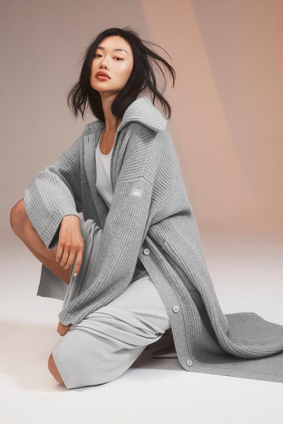 Cashmere Ma Cherie Long Cardigan - Light Heather Grey Female Product Image