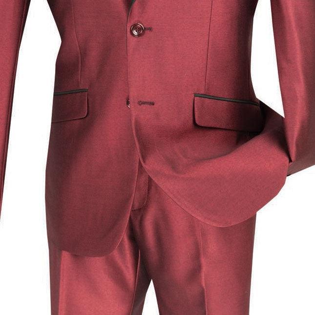 Slim Fit Shiny Sharkskin Men's 2 Piece Suit in Maroon Male Product Image