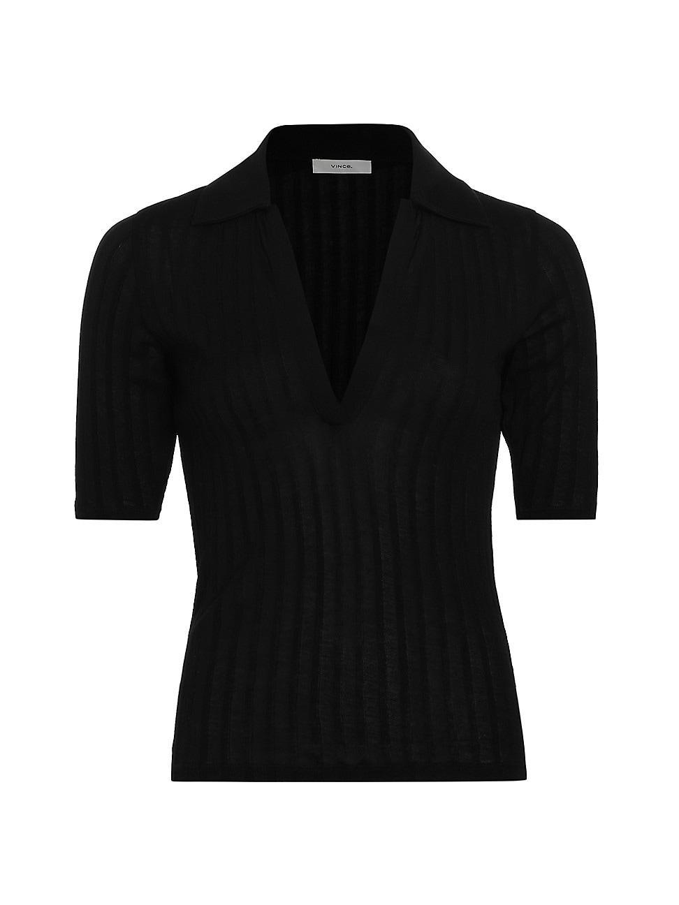 Womens Stretch Rib-Knit Polo Shirt product image