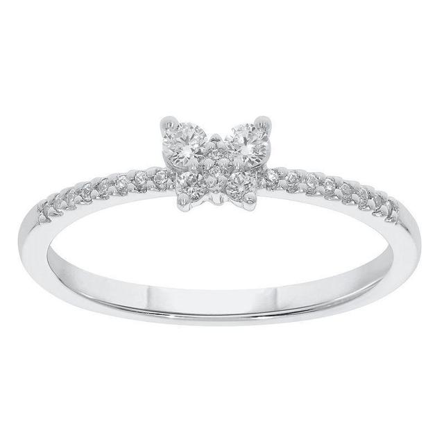 Sterling Silver 1/5 Carat T.W. Diamond Butterfly Ring, Womens White Product Image