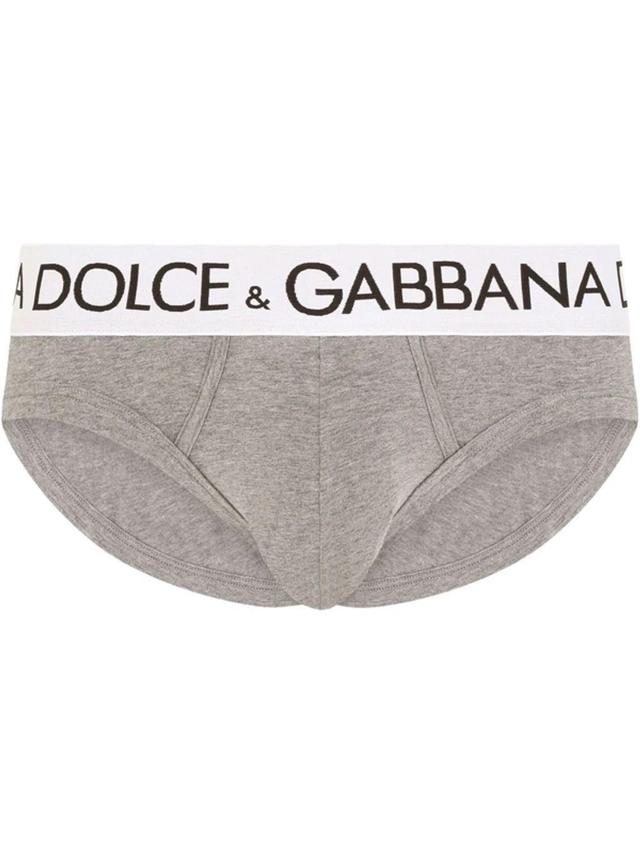 Logo-waistband Stretch-cotton Briefs In Heather Grey Product Image