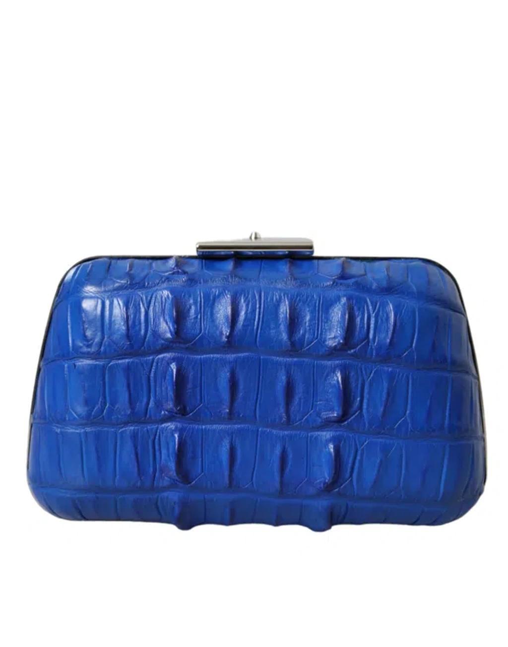 BALENCIAGA Electric Blue Crocodile Skin Clutch Product Image