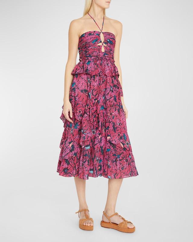 Simona Tiered Ruffle Halter Midi Dress Product Image