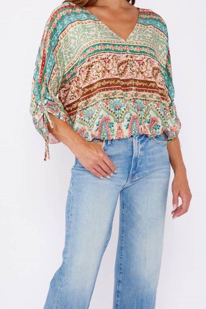 Striped Paisley V-Neck Blouse Product Image