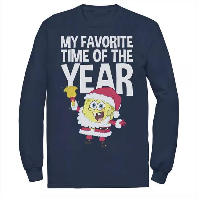 Mens Nickelodeon Spongebob Squarepants Santa Christmas Favortie Time Long Sleeve Graphic Tee Blue Product Image