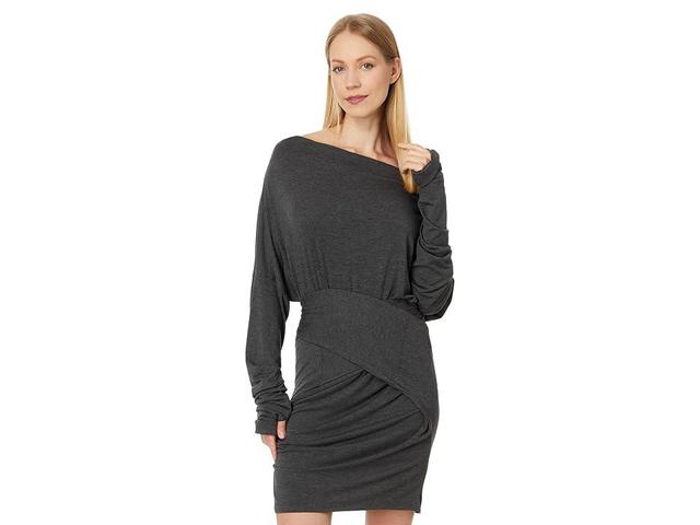 Norma Kamali Four Sleeve All In One Wide Neck Mini Dress (Dark Grey) Women's Dress Product Image