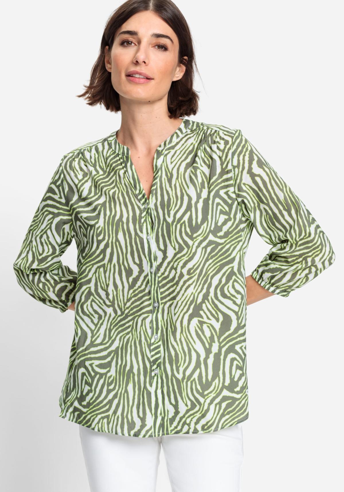 Olsen Womens Cotton Viscose 3/4 Sleeve Zebra Print Tunic Shirt Product Image