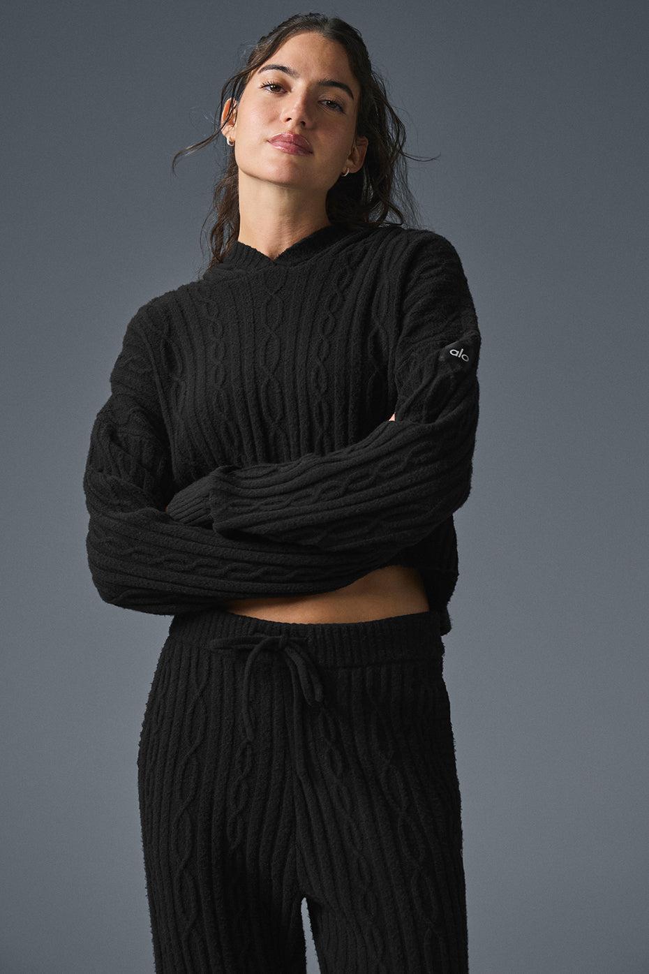 Cable Knit Winter Bliss Hoodie - Black Female Product Image