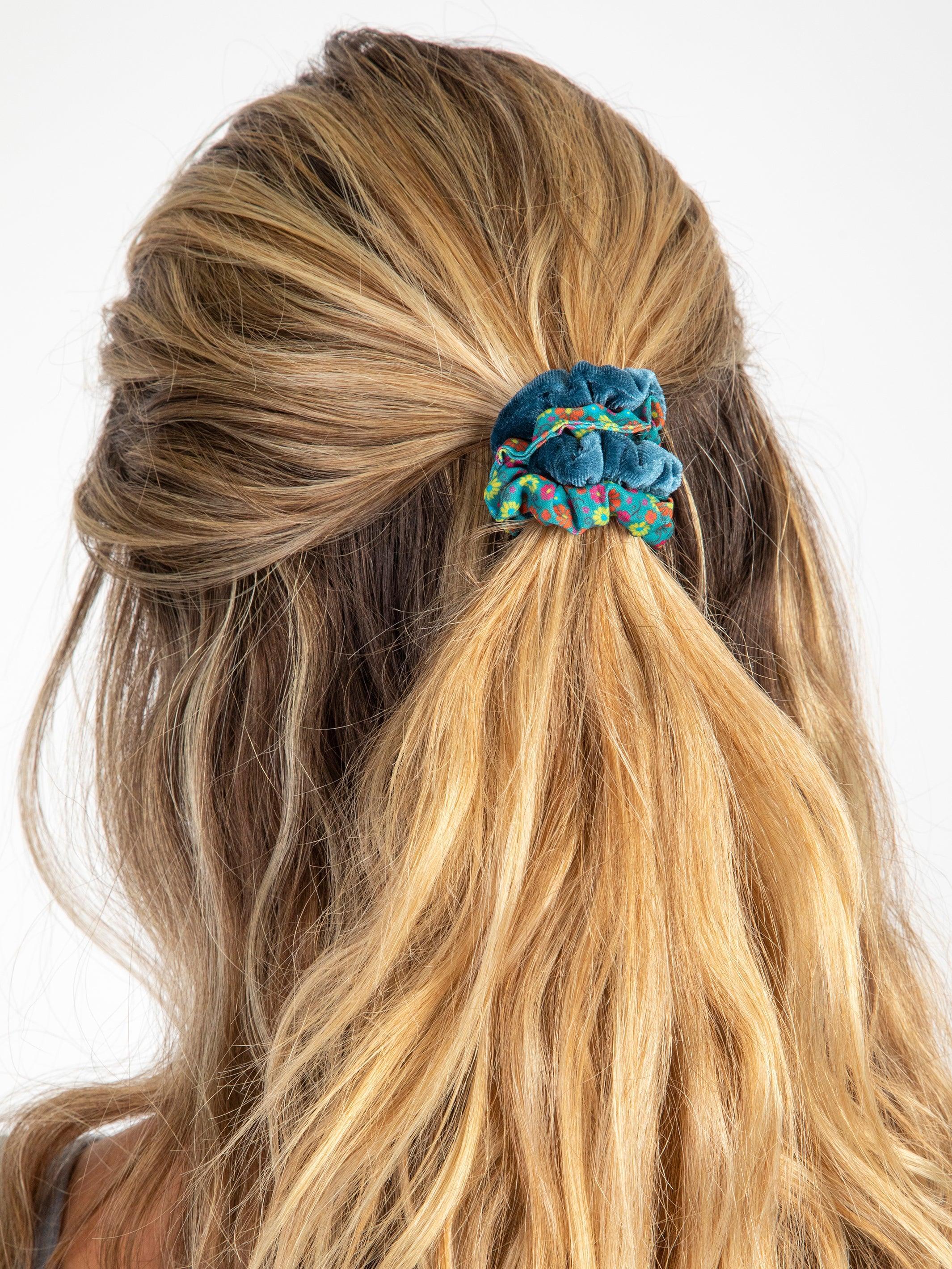 Print and Velvet Scrunchies, Set of 5 - Sage Product Image