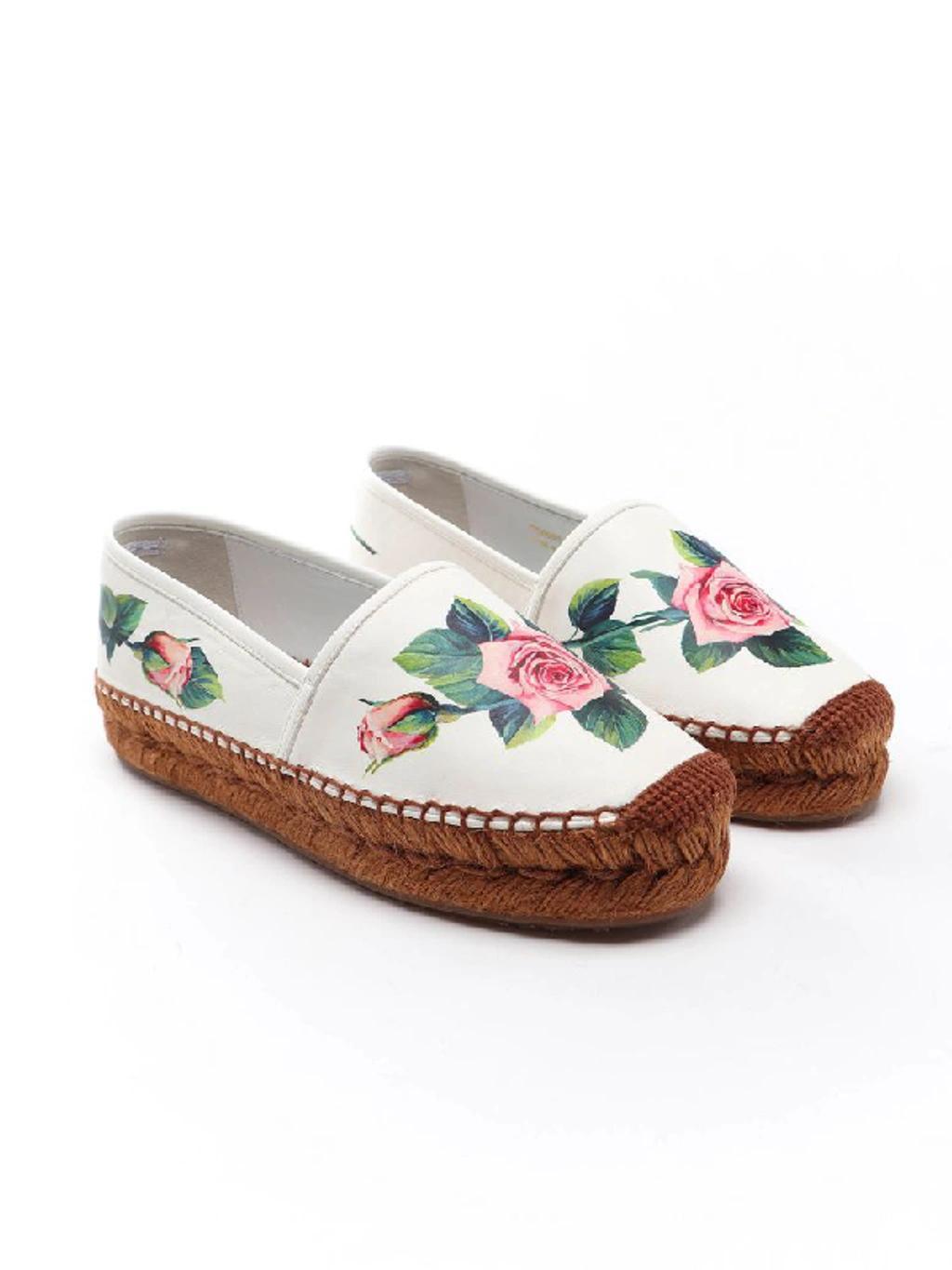 DOLCE & GABBANA Leather Tropical Rose Print Espadrilles Product Image