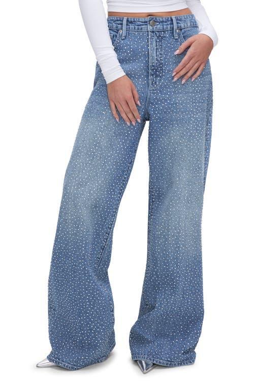 Good American Good Ease Relaxed Rhinestone Embellished Wide Leg Jean Product Image