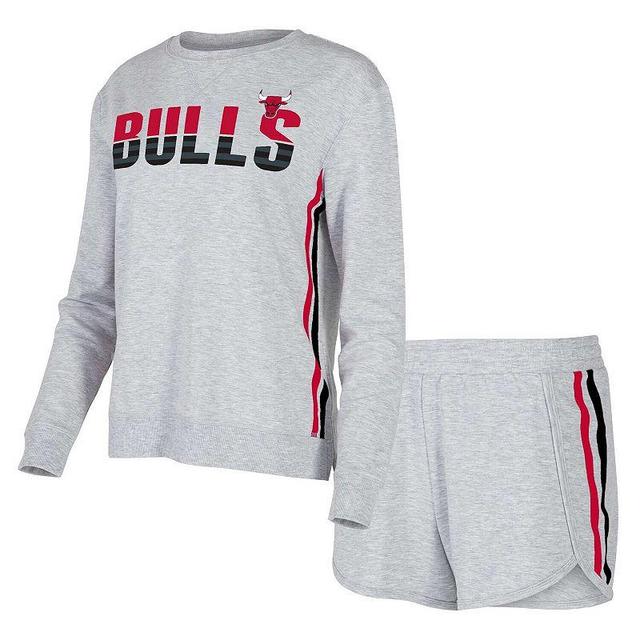 Womens Concepts Sport Gray Chicago Bulls Cedar Long Sleeve T-Shirt & Shorts Sleep Set Product Image