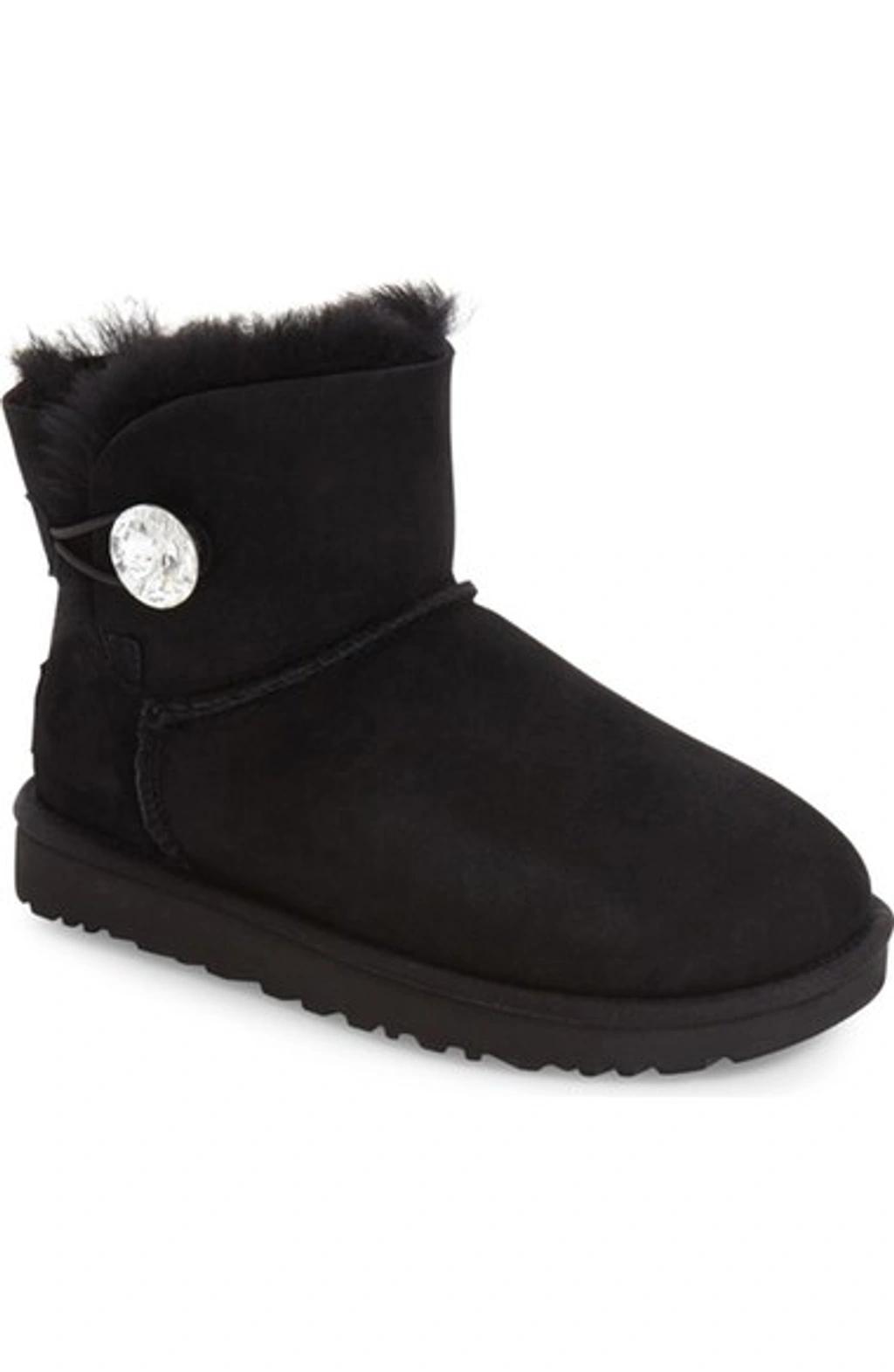 Mini Bailey Button Sheepskin-lined Suede Ankle Boots In Black Product Image