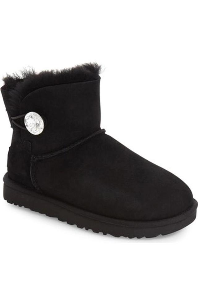 Mini Bailey Button Sheepskin-lined Suede Ankle Boots In Black Product Image