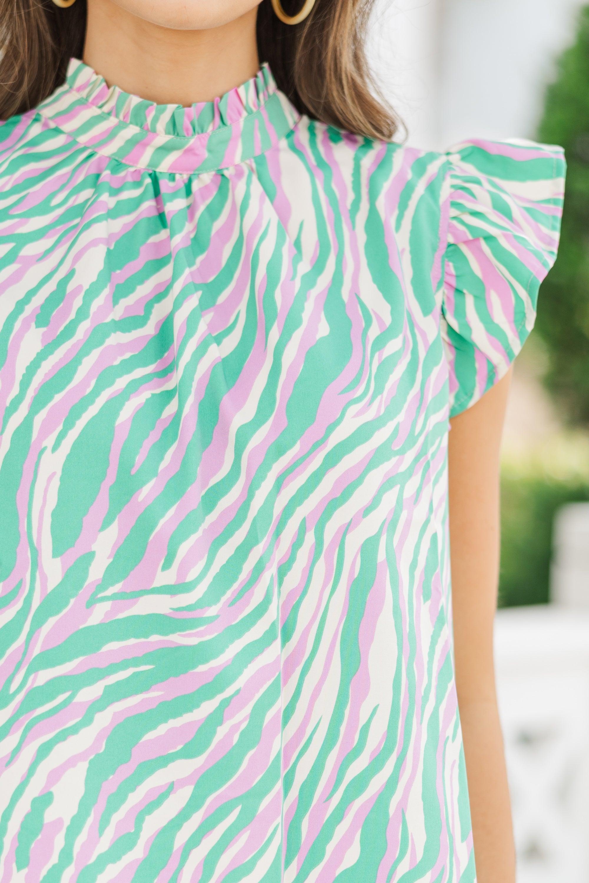 Speak Your Truth Green Zebra Striped Blouse Female Product Image