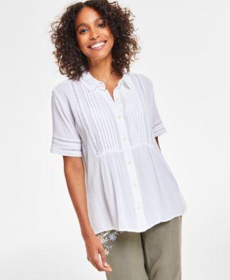 Women's Pintuck Short-Sleeve Button-Front Shirt, Created for Macy's Product Image