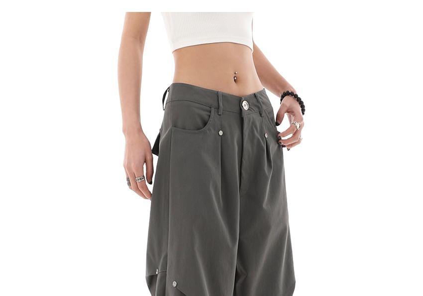 Plain Wide-Leg Cargo Pants Product Image