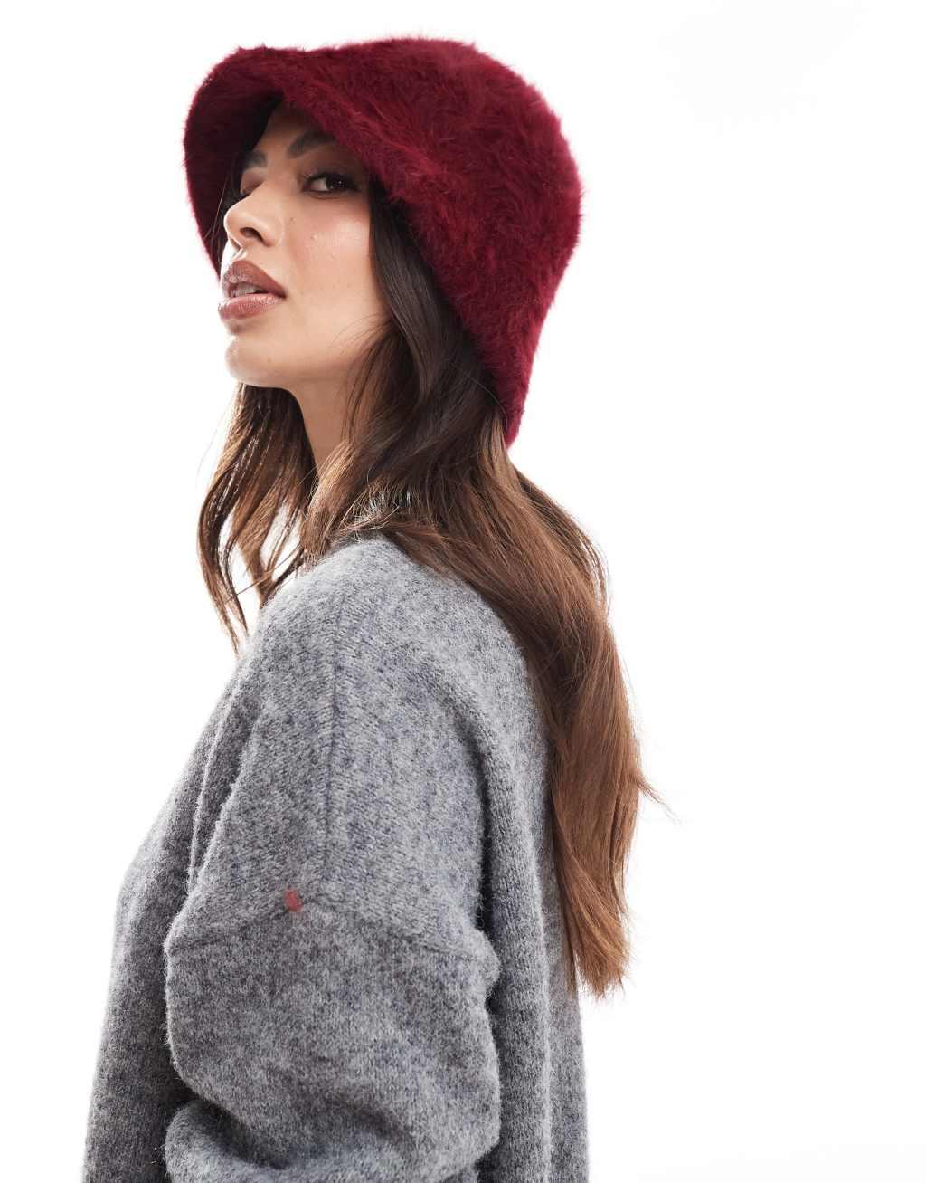 Glamorous textured bucket hat in burgundy   Product Image