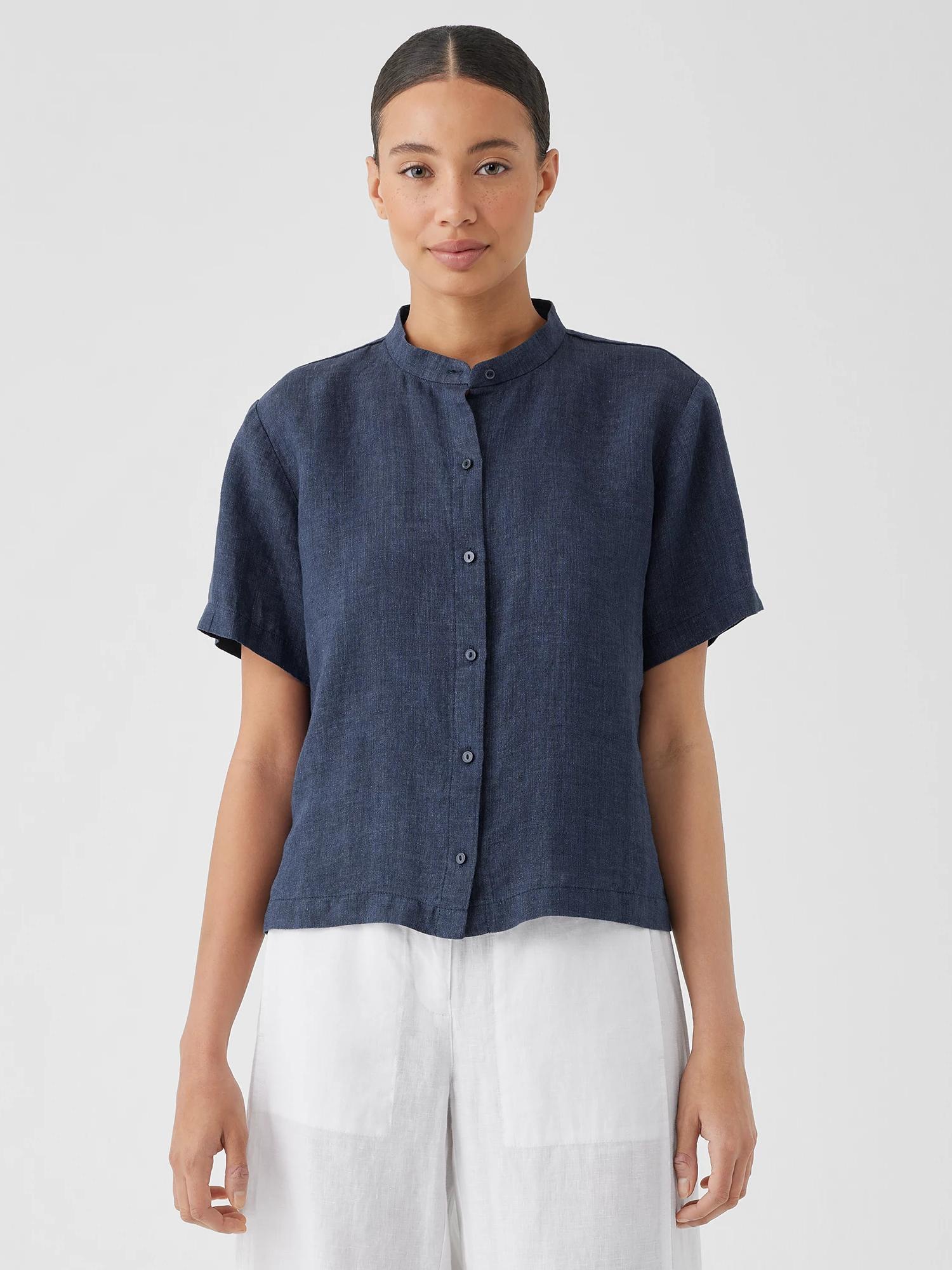 EILEEN FISHER Washed Organic Linen Délavé Band Collar Shirtfemale Product Image